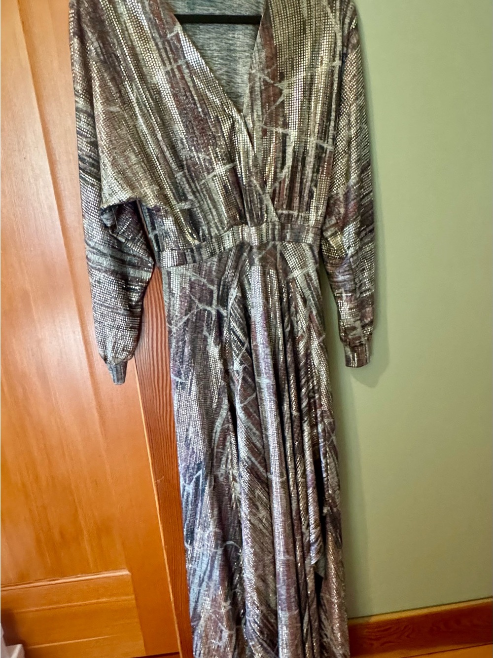 ba&sh Metallic Bronze Tie-Waist Maxi Dress